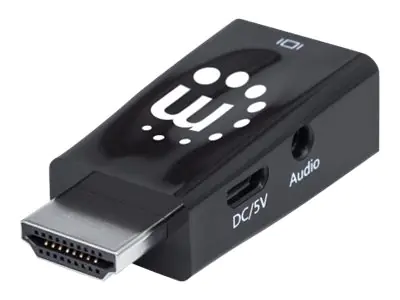 Manhattan HDMI auf VGA-Mikrokonverter, HDMI-Stecker auf VGA-Buchse mit Audio, optionaler USB Micro B-Stromport, schwarz - Videoadapter - HDMI männlich zu HD-15 (VGA), mini-phone stereo 3.5 mm, Mikro-USB Typ B (nur Strom) weiblich - abgeschirmt - Schwarz -