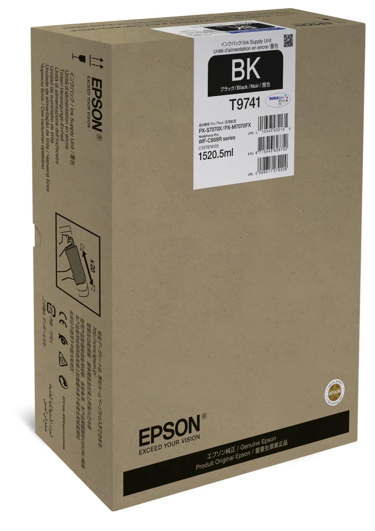 Epson T9741 - 1520.5 ml - Größe XXL - Schwarz - Original - Tintenpatrone - für WorkForce Pro WF-C869R, WF-C869RD3TWFC, WF-C869RDTWF, WF-C869RDTWFC Epson T9741 - 1520.5 ml - Größe XXL - Schwarz - Original - Tintenpatrone - für WorkForce Pro WF-C869R, WF-C869RD3TWFC, WF-C869RDTWF, WF-C869RDTWFC