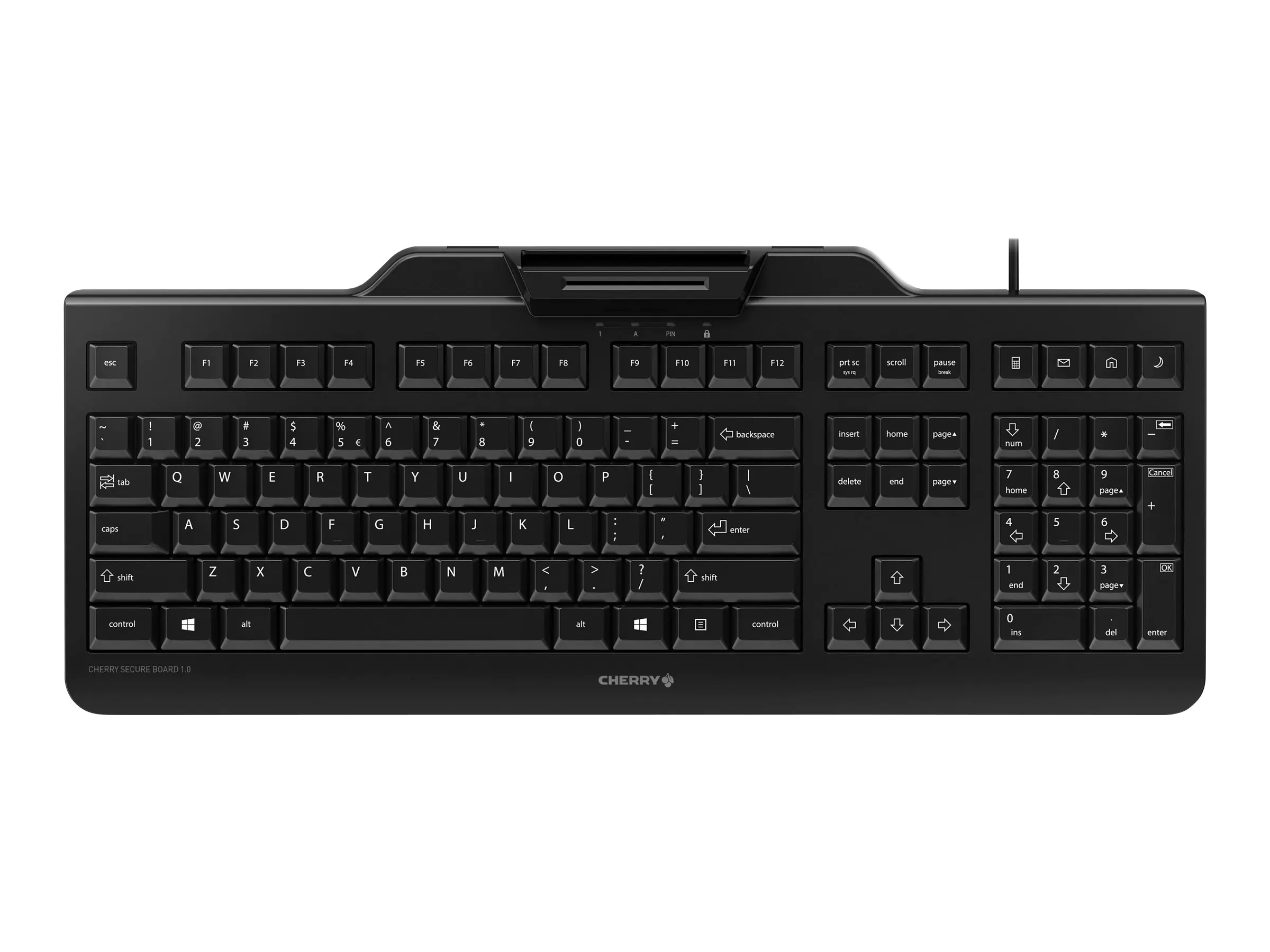 CHERRY SECURE BOARD 1.0 - Tastatur - mit NFC - USB - US mit Euro-Symbol - Tastenschalter: CHERRY LPK - Schwarz