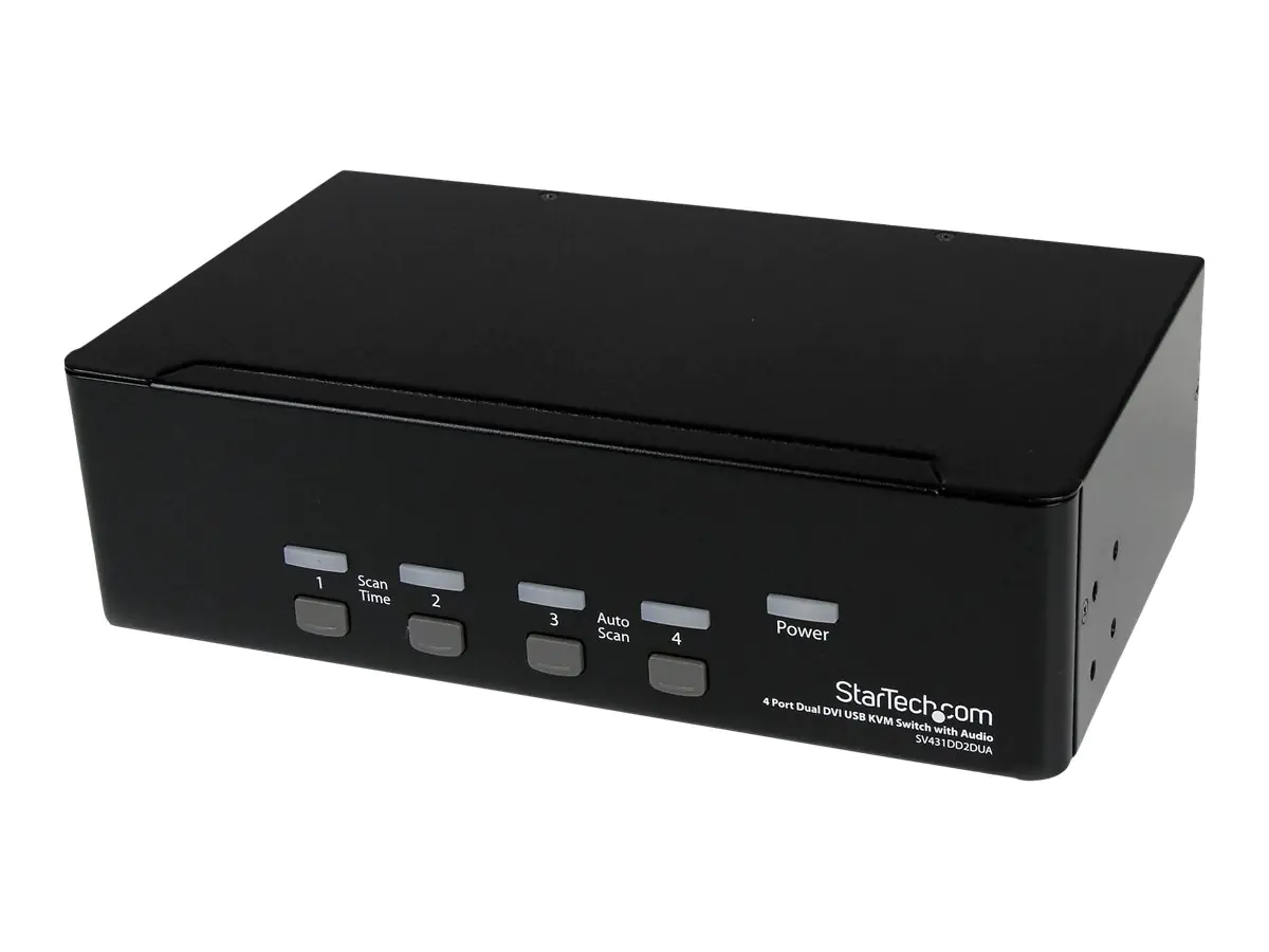 StarTech 4 Port Dual DVI USB KVM Switch/ Umschalter mit Audio und USB 2.0 Hub - KVM-/Audio-/USB-Switch - 4 x KVM/Audio/USB - 1 lokaler Benutzer - Desktop - für P/N: IM12D1500P, SV431RACK, SVA12M2NEUA, SVA12M5NA, USBDVI4N1A10, USBDVI4N1A6