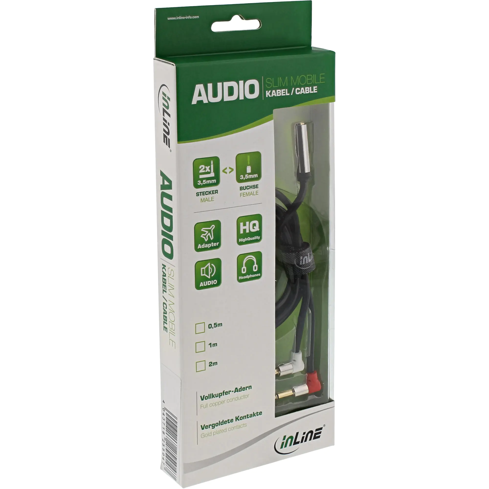 InLine Slim Audio Kopfh. Flugz.-Adapterkab. - 2x3,5mm ST / 3,5mm BU 3pol - 0,15m 99251