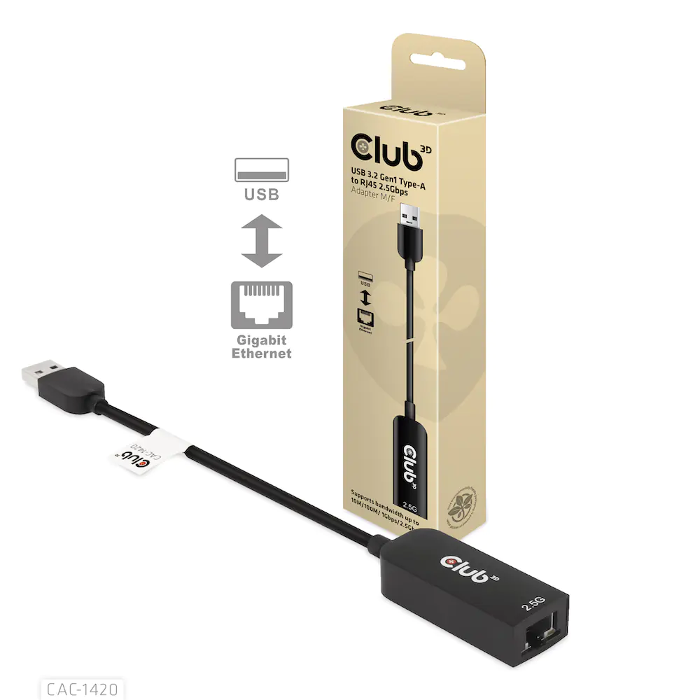 Club 3D USB 3.2 Gen1 Typ A auf RJ45 2.5Gbps Ethernet Adapter CAC-1420
