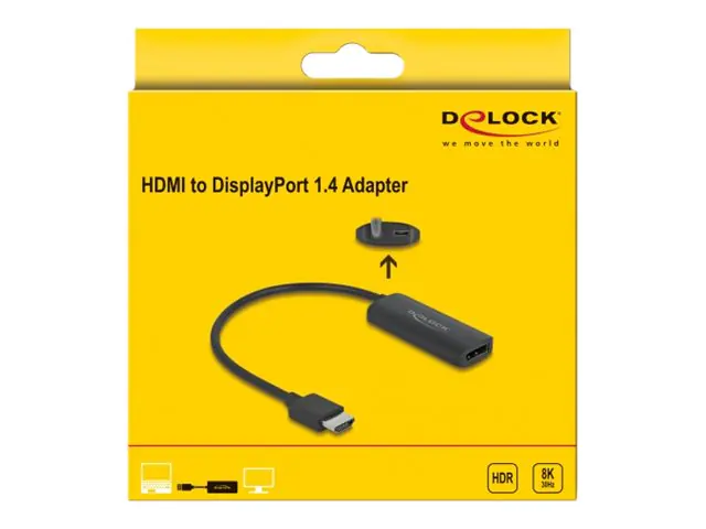 Delock - High Speed - Videoadapter - HDMI, Mikro-USB Typ B (nur Strom) männlich zu DisplayPort weiblich - 18 cm - Schwarz - unterstützt 8K 30 Hz (7680 x 4320), Unterstützung für 3D-Video, Lontium LT6711GX Chipsatz