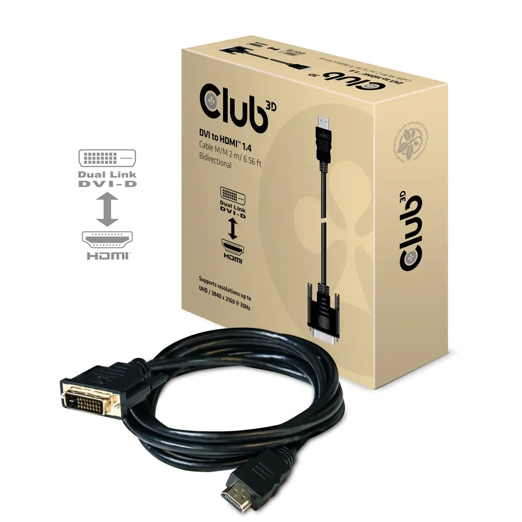 Club 3D DVI auf HDMI 1.4 Kabel St./St. 2Meter, Bidirektional CAC-1210