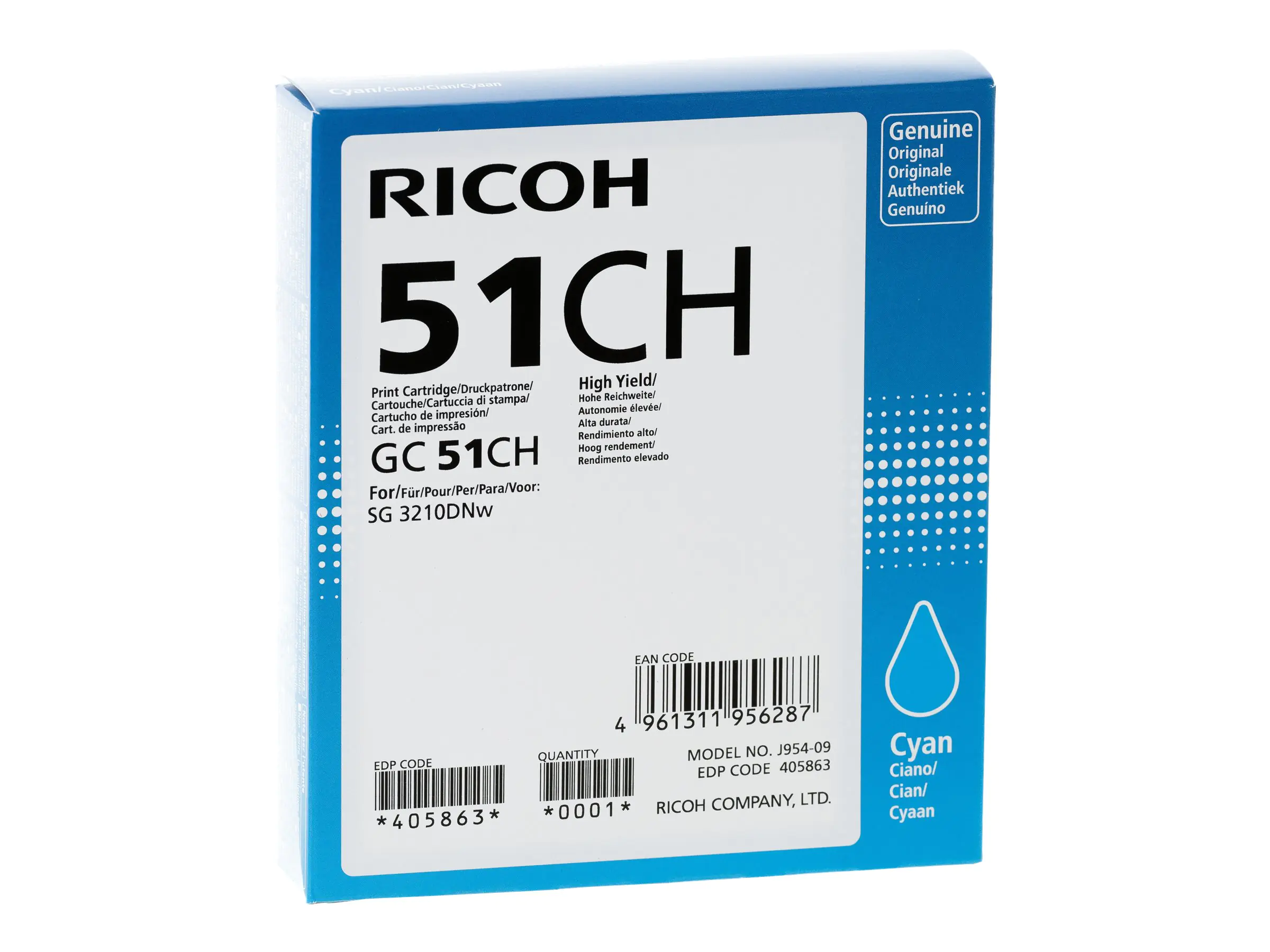 Ricoh GC 51CH - Hohe Ergiebigkeit - Cyan - Original - Tintenpatrone - für Ricoh SG 3210DNw Ricoh GC 51CH - Hohe Ergiebigkeit - Cyan - Original - Tintenpatrone - für Ricoh SG 3210DNw