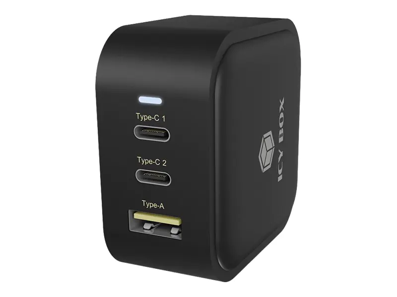 ICY BOX IB-PS103-PD - Netzteil - 65 Watt - 3.25 A - PD 3.0, QC 3.0 - 3 Ausgabeanschlussstellen (2 x USB-C, USB)