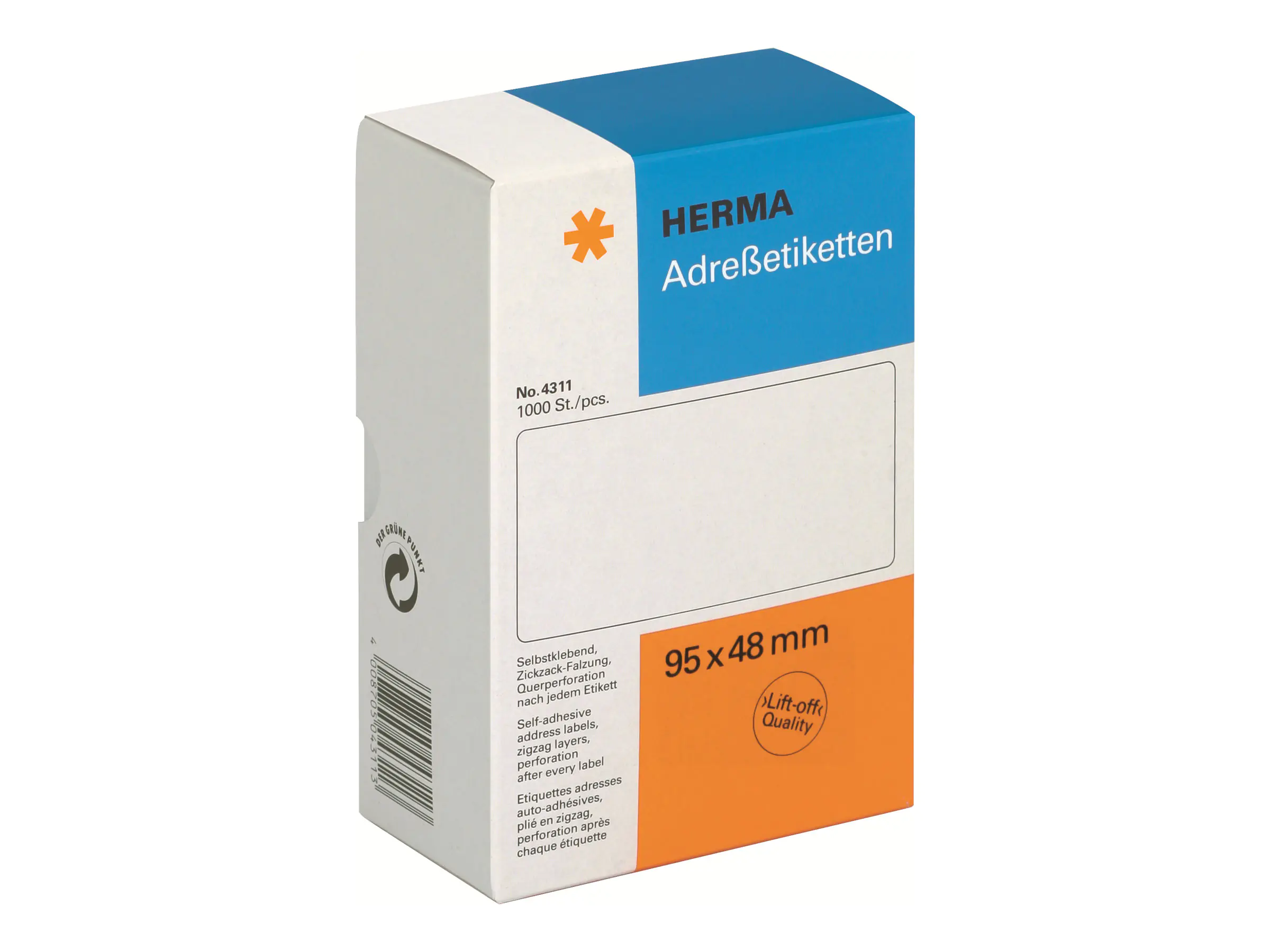 HERMA Adressetikett 4311 95x48mm zickzack ws 1.000 ST./Pack.