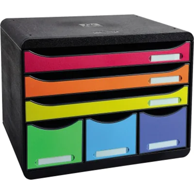 Exacompta Schubladenbox STORE-BOX Maxi 6 Schubladen DIN A4 quer Polystyrol Gehäusefarbe: schwarz Farbe der Schublade: harlekin Exacompta Schubladenbox STORE-BOX Maxi 6 Schubladen DIN A4 quer Polystyrol Gehäusefarbe: schwarz Farbe der Schublade: harlekin