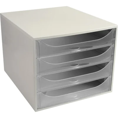 Exacompta Schubladenbox ECOBOX 4 Schubladen DIN A4, Überbreite Polystyrol Gehäusefarbe: grau Farbe der Schublade: kristall Exacompta Schubladenbox ECOBOX 4 Schubladen DIN A4, Überbreite Polystyrol Gehäusefarbe: grau Farbe der Schublade: kristall