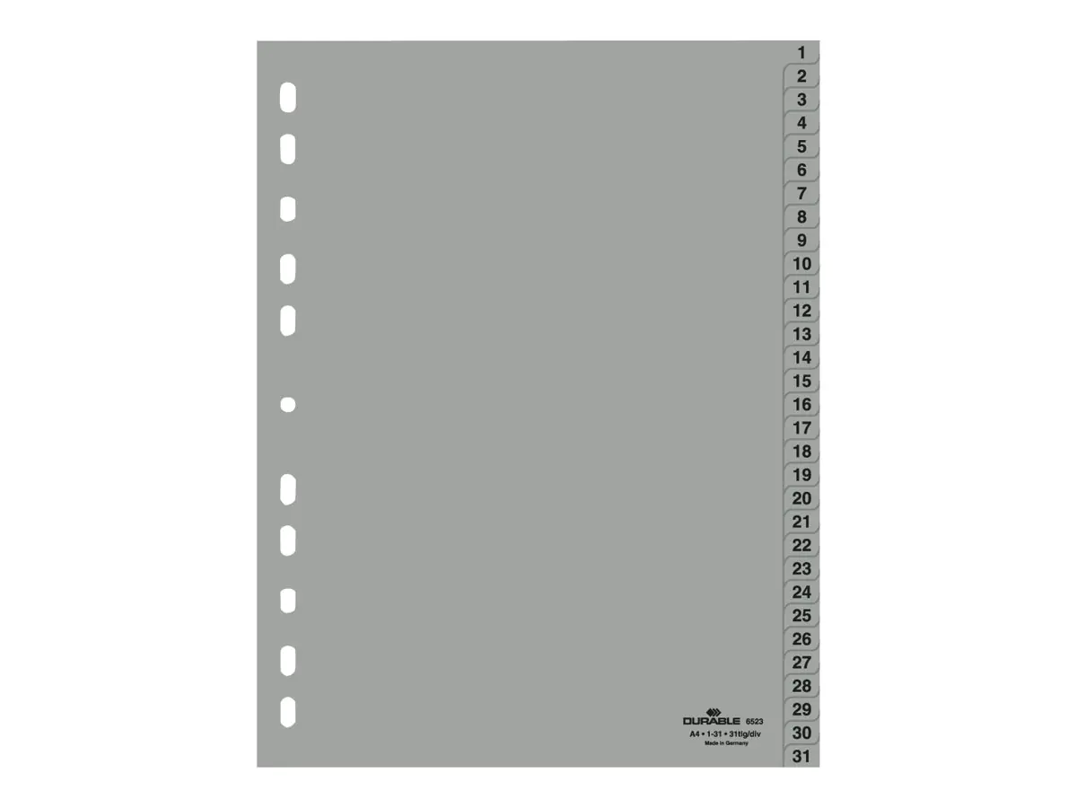 DURABLE Register 652310 DIN A4 volldeckend 1-31 31tlg. PP grau