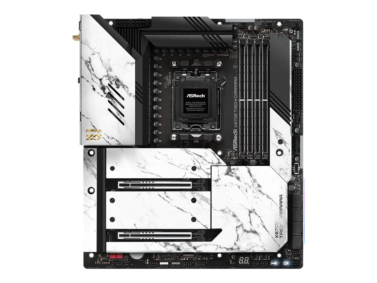 ASRock X670E Taichi Carrara - Motherboard - E-ATX - Socket AM5 - AMD X670E Chipsatz - USB 3.2 Gen 1, USB 3.2 Gen 2, USB4, USB-C 3.2 Gen 2x2 - Bluetooth, 2.5 Gigabit LAN, Wi-Fi 6 - Onboard-Grafik (CPU erforderlich) - HD Audio (5.1-Channel)