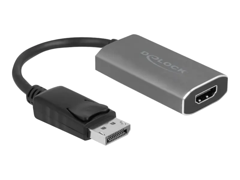 Delock - Videoadapter - DisplayPort männlich Verriegelung zu HDMI, USB-C (nur Spannung) weiblich - 20 cm - Grau, Schwarz - aktiver Signalwandler, unterstützt 8K 60 Hz (7680 x 4320)