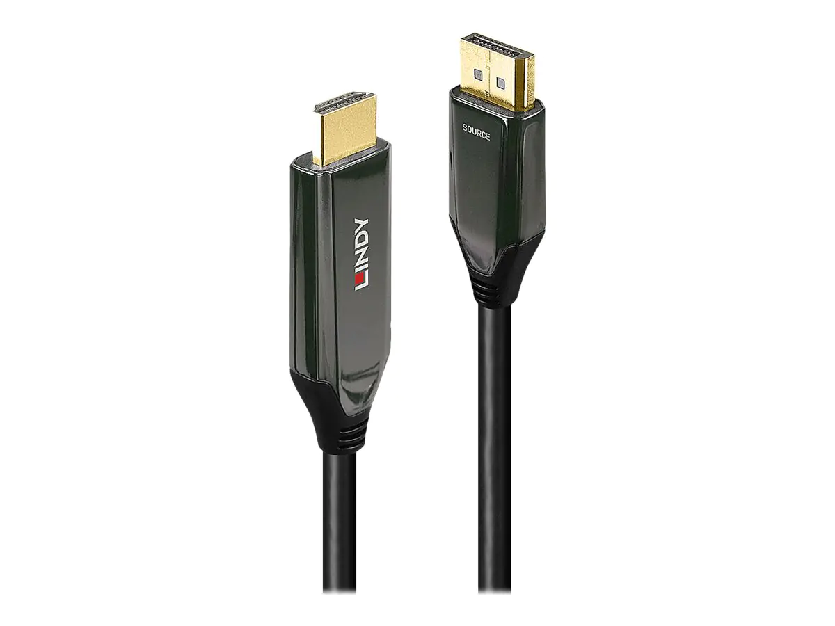 Lindy - Adapterkabel - DisplayPort männlich zu HDMI männlich - 3 m - abgeschirmt - Schwarz - rund, unterstützt 8K 60 Hz (7680 x 4320), unterstützt 4K 120 Hz (4096 x 2160)