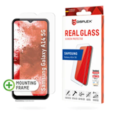 DISPLEX Panzerglas (10H, 2D) für Samsung Galaxy A14 5G, Eco-Montagerahmen, kratzer-resistent, Samsung, Galaxy A14 5G, Trockene Anwendung, Schlagfest, Kratzresistent, Staubresistent, Transparent, 1 Stück(e) 01800