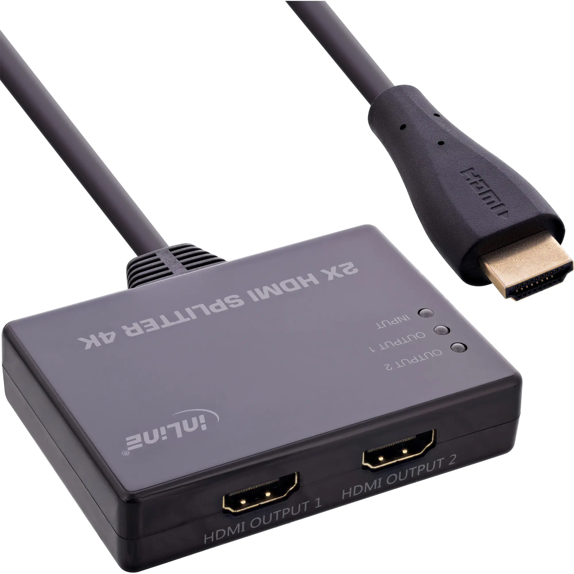 InLine HDMI Splitter/Verteiler - 2-fach - 4K/60Hz - mit integriertem Kabel 65009C