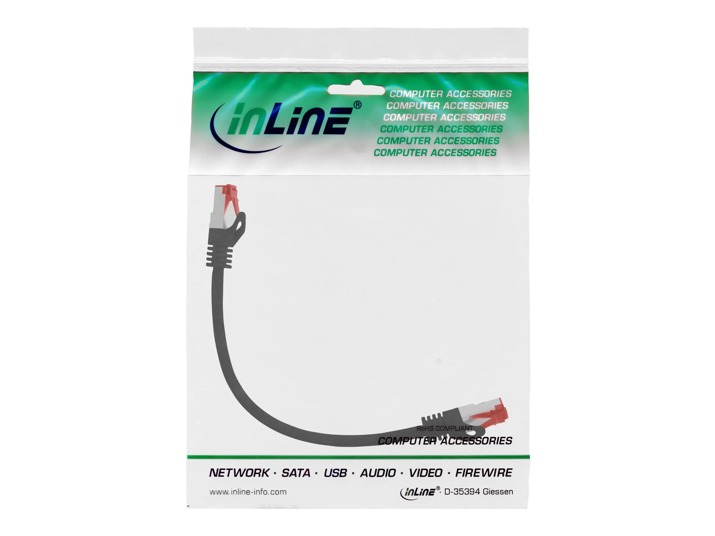 InLine Patchkabel - S/FTP (PiMf) - Cat.6 - 250MHz - PVC - CCA - schwarz - 0,25m 76122S