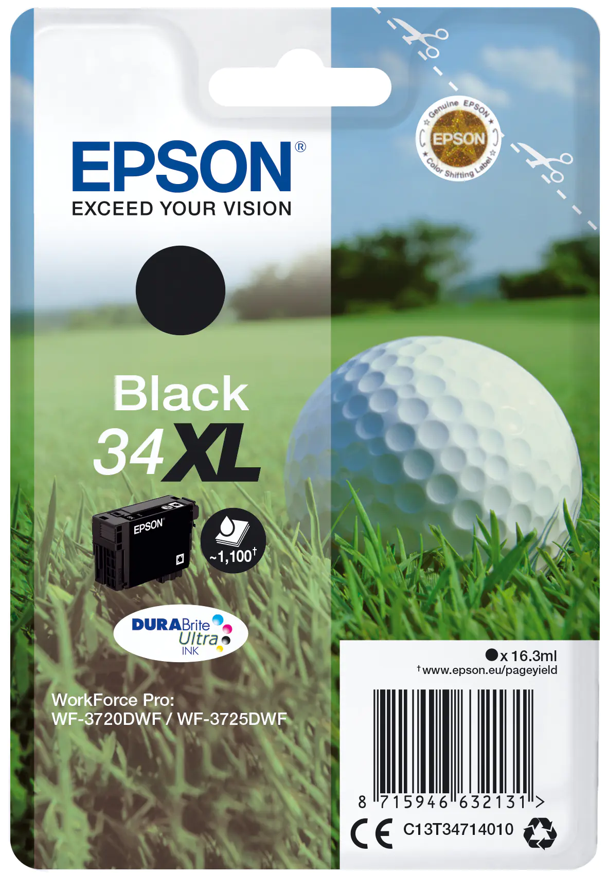 Epson 34XL - 16.3 ml - XL - Schwarz - Original - Blister mit RF- / aktustischem Alarmsignal - Tintenpatrone - für WorkForce Pro WF-3720DWF, WF-3725DWF Epson 34XL - 16.3 ml - XL - Schwarz - Original - Blister mit RF- / aktustischem Alarmsignal - Tintenpatrone - für WorkForce Pro WF-3720DWF, WF-3725DWF