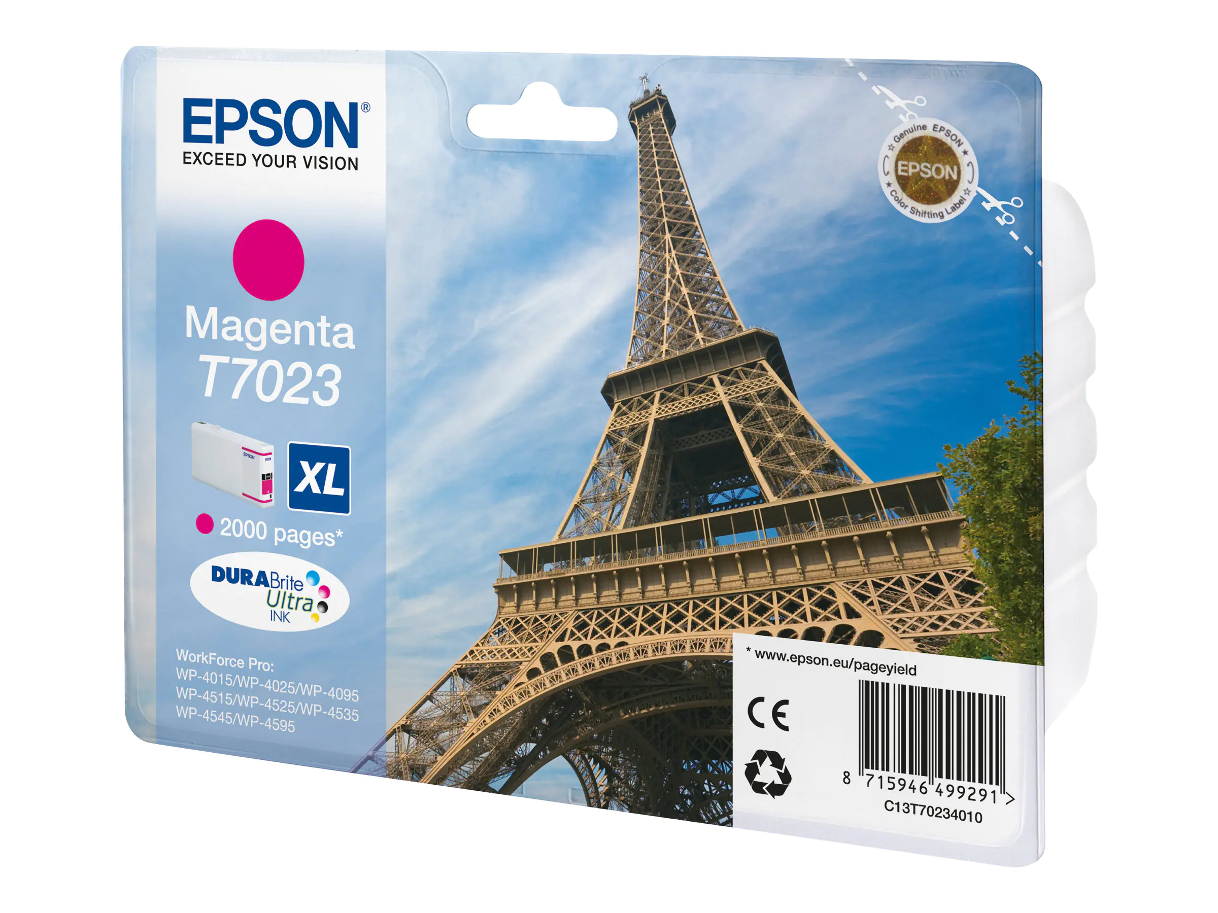 Epson T7023 - 21.3 ml - Größe XL - Magenta - Original - Blisterverpackung - Tintenpatrone - für WorkForce Pro WP-4015, WP-4025, WP-4095, WP-4515, WP-4525, WP-4535, WP-4545, WP-4595 Epson T7023 - 21.3 ml - Größe XL - Magenta - Original - Blisterverpackung - Tintenpatrone - für WorkForce Pro WP-4015, WP-4025, WP-4095, WP-4515, WP-4525, WP-4535, WP-4545, WP-4595