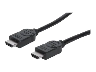 Manhattan HDMI Cable with Ethernet, 1080p@60Hz (High Speed), 10m, Male to Male, Black, Fully Shielded, Gold Plated Contacts, Lifetime Warranty, Polybag - Highspeed - HDMI-Kabel mit Ethernet - HDMI männlich zu HDMI männlich - 10 m - Doppelisolierung - Schw