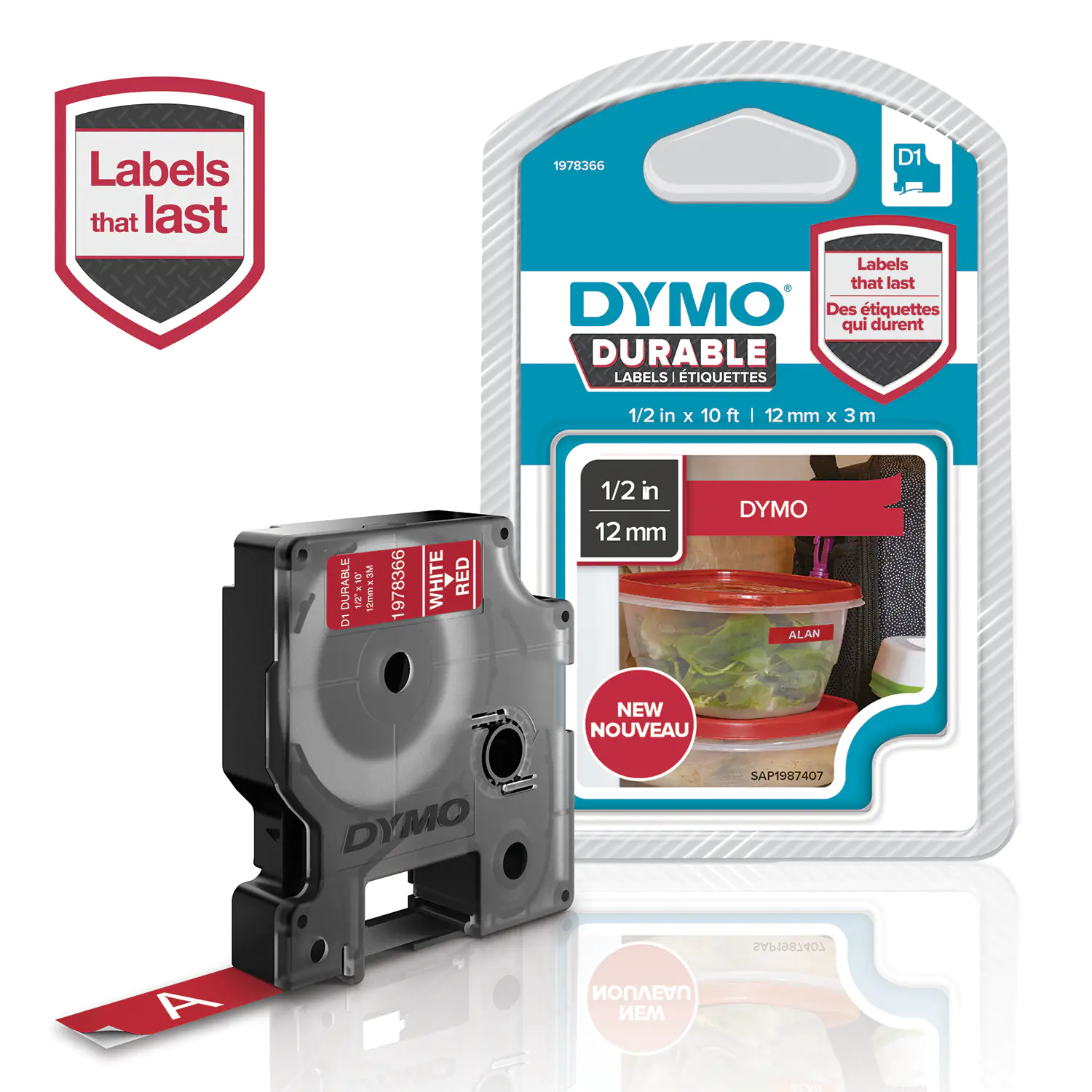 DYMO D1 - Selbstklebend - Weiß auf Rot - Rolle (1,2 cm x 3 m) 1 Rolle(n) Etikettenband - für LabelMANAGER 100, 150, 160, 200, 210, 220, 260, 280, 300, 360, 420, 450; MobileLabeler DYMO D1 - Selbstklebend - Weiß auf Rot - Rolle (1,2 cm x 3 m) 1 Rolle(n) Etikettenband - für LabelMANAGER 100, 150, 160, 200, 210, 220, 260, 280, 300, 360, 420, 450; MobileLabeler