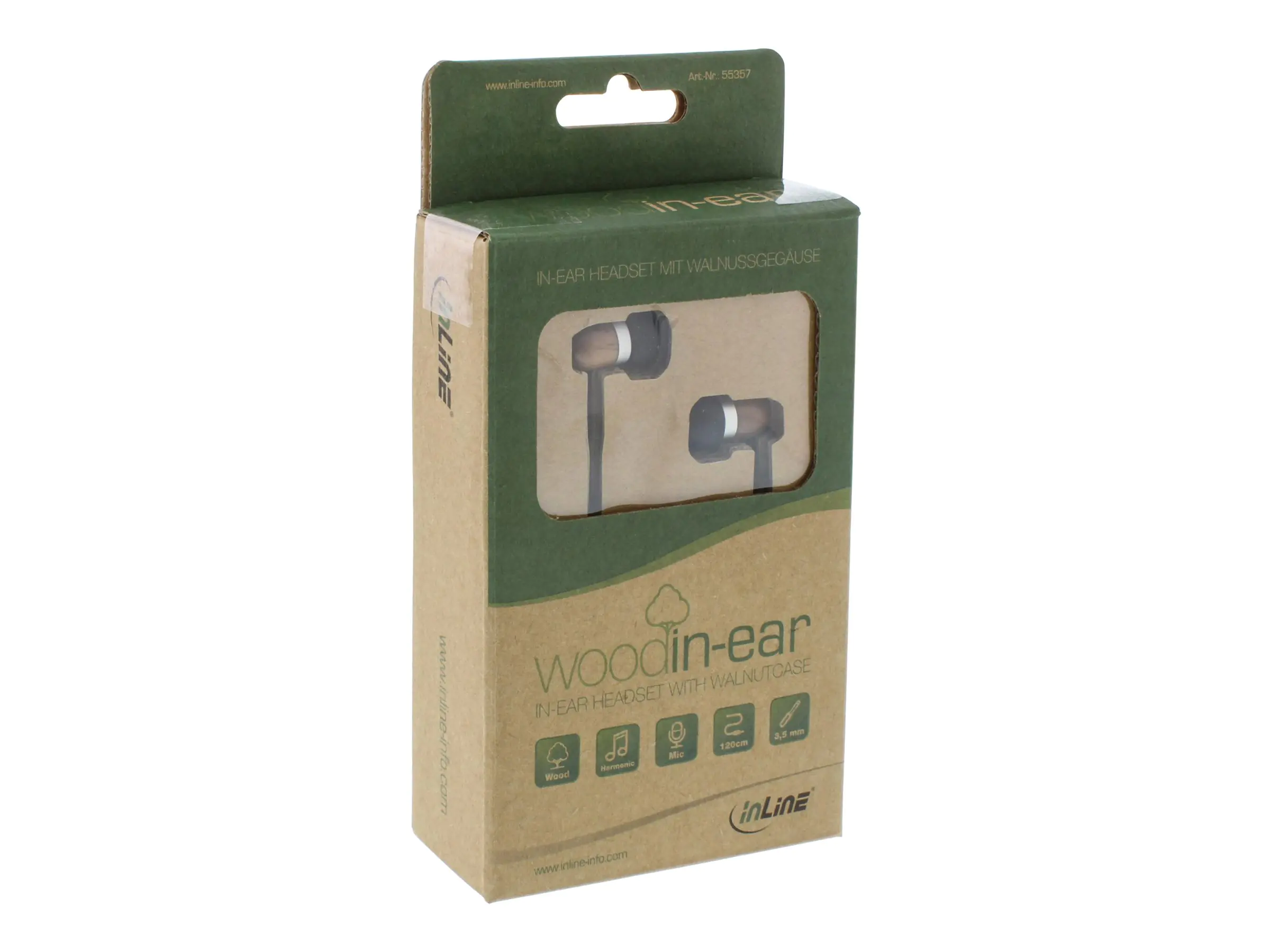 InLine woodin-ear - In-Ear Headset mit Kabelmikrofon und Funktionstaste - Walnuss 55357