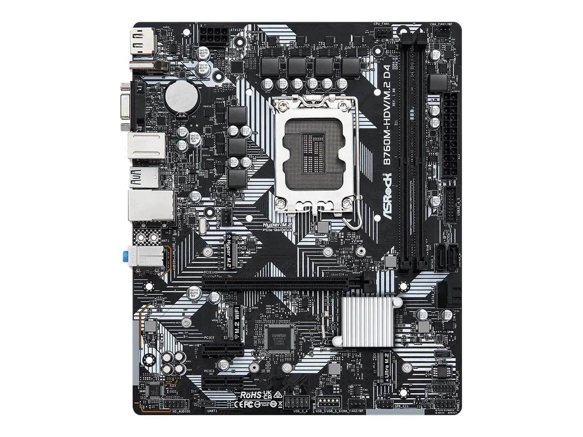 ASRock B760M-HDV/M.2 D4 - Motherboard - micro ATX - LGA1700 Sockel - B760 Chipsatz - USB-C 3.2 Gen 1, USB 3.2 Gen 1 - Gigabit LAN - Onboard-Grafik (CPU erforderlich) 90-MXBL40-A0UAYZ