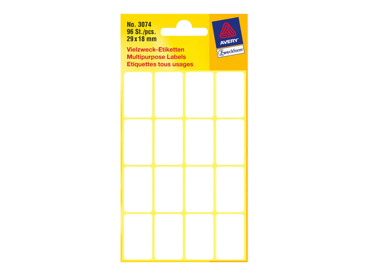 Avery Zweckform Weiß - 18 x 29 mm 96 Etikett(en) (6 Bogen x 16 Mehrzwecketiketten 3074