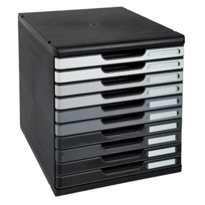 Exacompta Schubladenbox MODULO 10 Schubladen DIN A4+ Polystyrol Gehäusefarbe: schwarz Farbe der Schublade: grau Exacompta Schubladenbox MODULO 10 Schubladen DIN A4+ Polystyrol Gehäusefarbe: schwarz Farbe der Schublade: grau