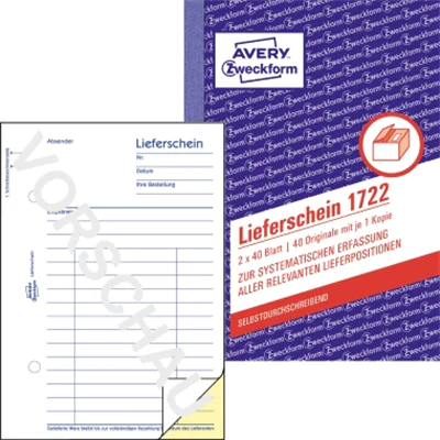 Avery Zweckform Lieferschein 1722 DIN A6 +Durchschlag 2x40Bl. Avery Zweckform Lieferschein 1722 DIN A6 +Durchschlag 2x40Bl.