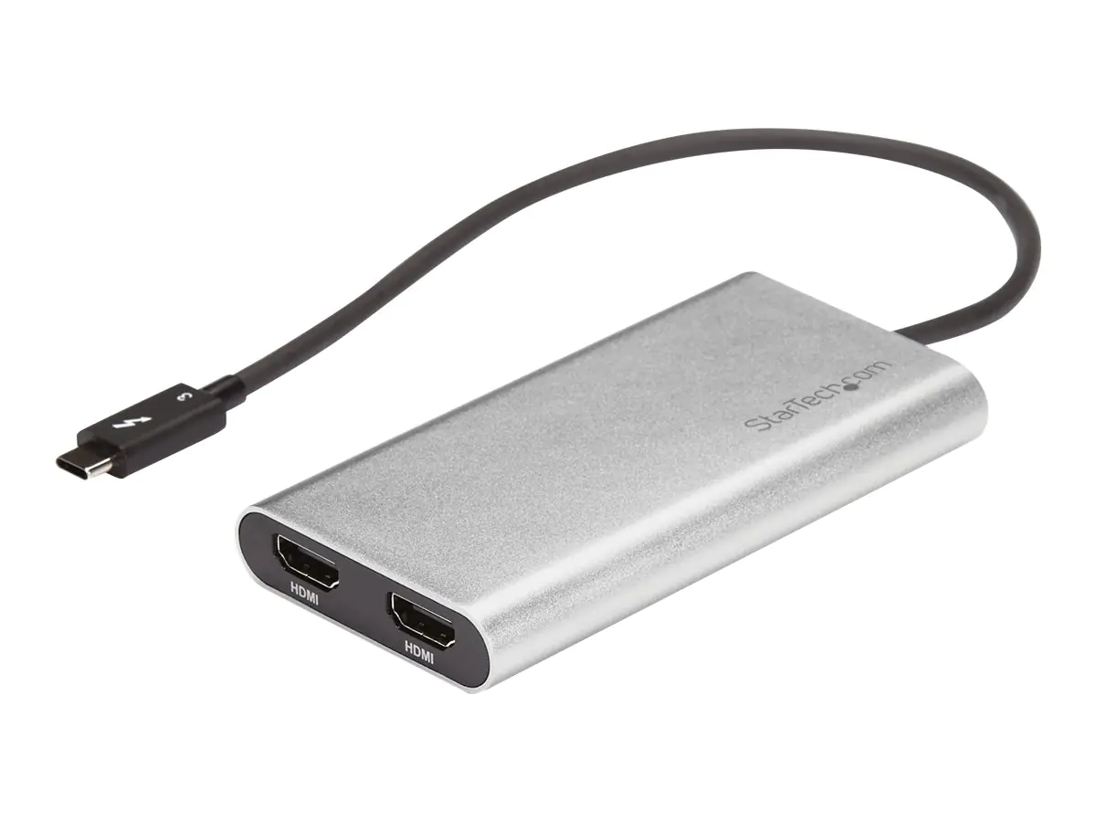 StarTech Thunderbolt 3 auf zwei HDMI Adapter - 4K 60hz - Mac und Windows kompatibel - USB C HDMI Adapter - Thunderbolt 3 zu HDMI - Externer Videoadapter - Thunderbolt 3 - HDMI - Silber - für P/N: TB33A1C