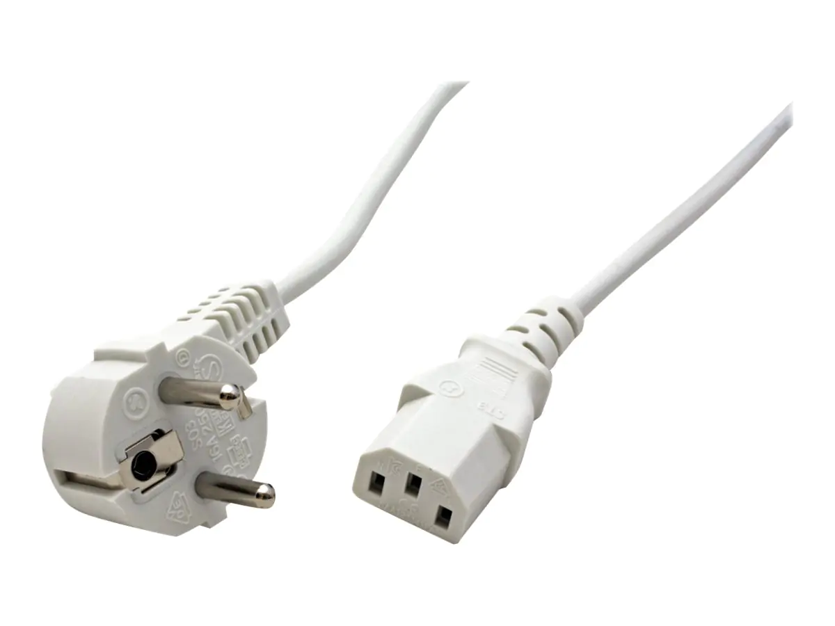 VALUE - Stromkabel - power CEE 7/7 gewinkelt zu power IEC 60320 C13 - Wechselstrom 250 V - 10 A - 60 cm - weiß - Deutschland