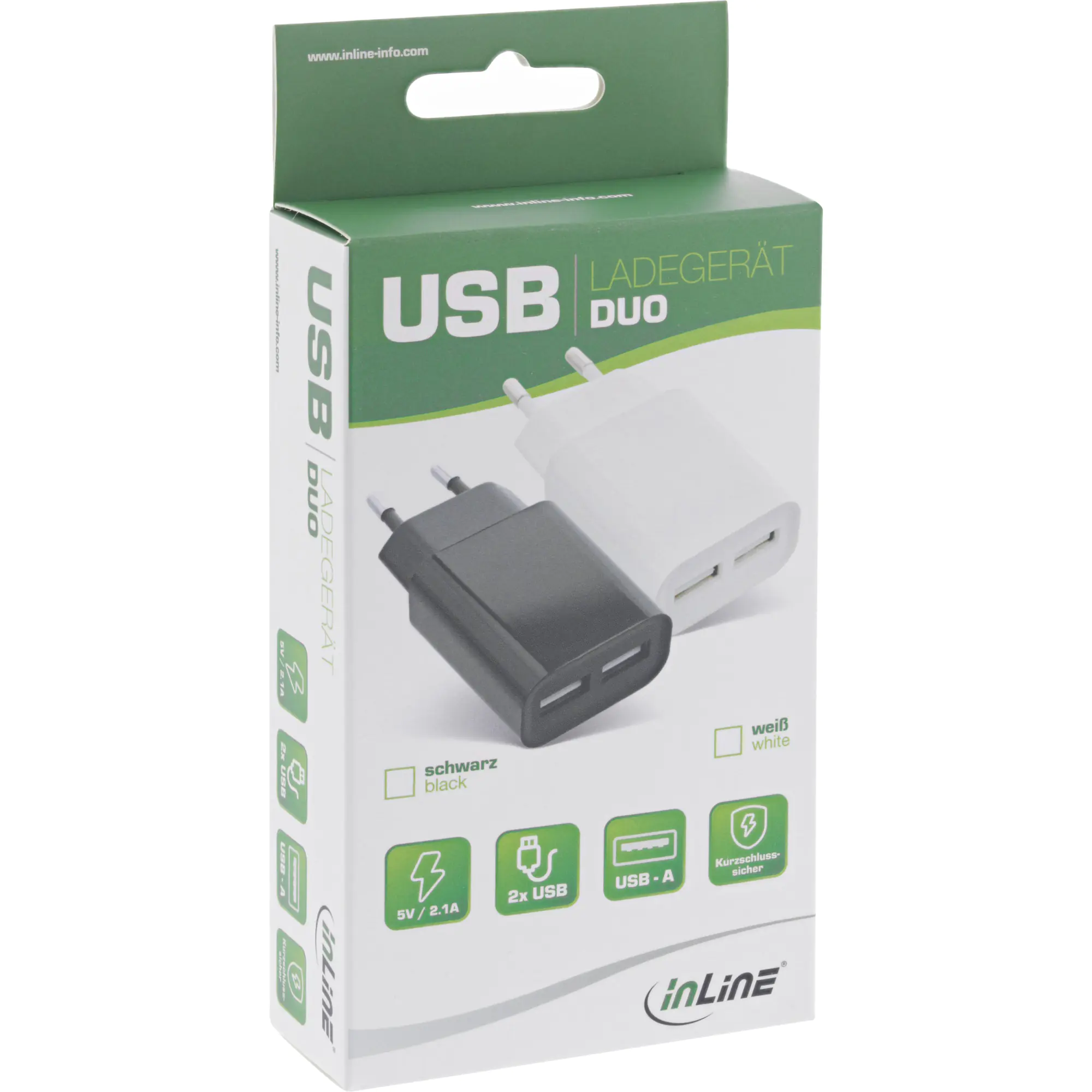 InLine - Netzteil - 2.1 A - 2 Ausgabeanschlussstellen (USB) - Schwarz