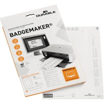 DURABLE Einsteckschild BADGEMAKER 146002 61x210mm weiß 20 St./Pack DURABLE Einsteckschild BADGEMAKER 146002 61x210mm weiß 20 St./Pack