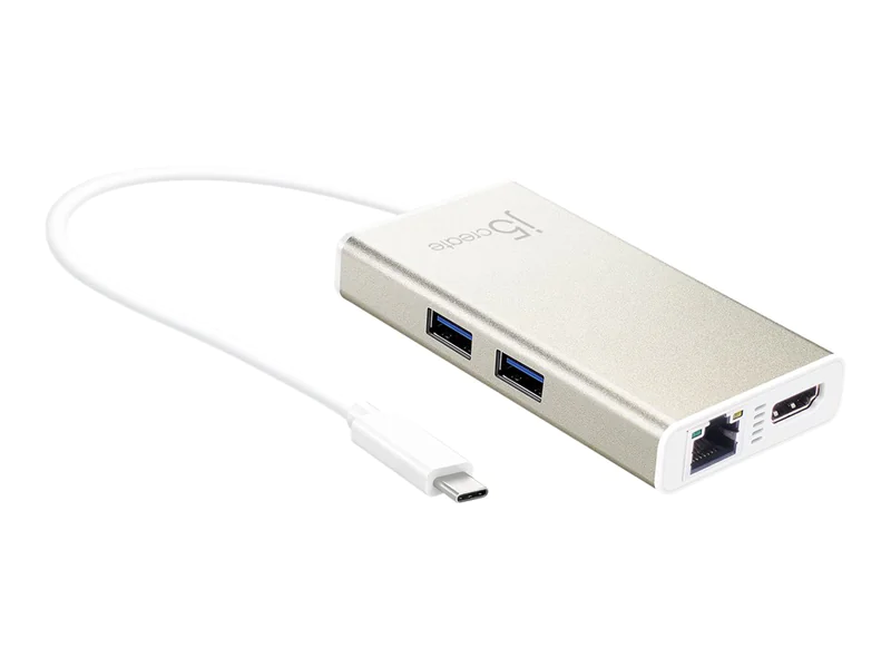 j5create JCA374-N USB-C® Multi-Adapter, Kabelgebunden, USB Typ-C, 60 W, 10,100,1000 Mbit/s, Gold, Weiß, Metallic Champagne