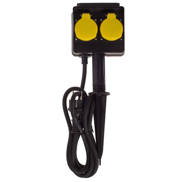 Bachmann GARTENSTECKDOSE, 2-fach 230V/16A, IP44, schwarz/gelb, mit Erdspieß, 2,0m Bachmann GARTENSTECKDOSE, 2-fach 230V/16A, IP44, schwarz/gelb, mit Erdspieß, 2,0m