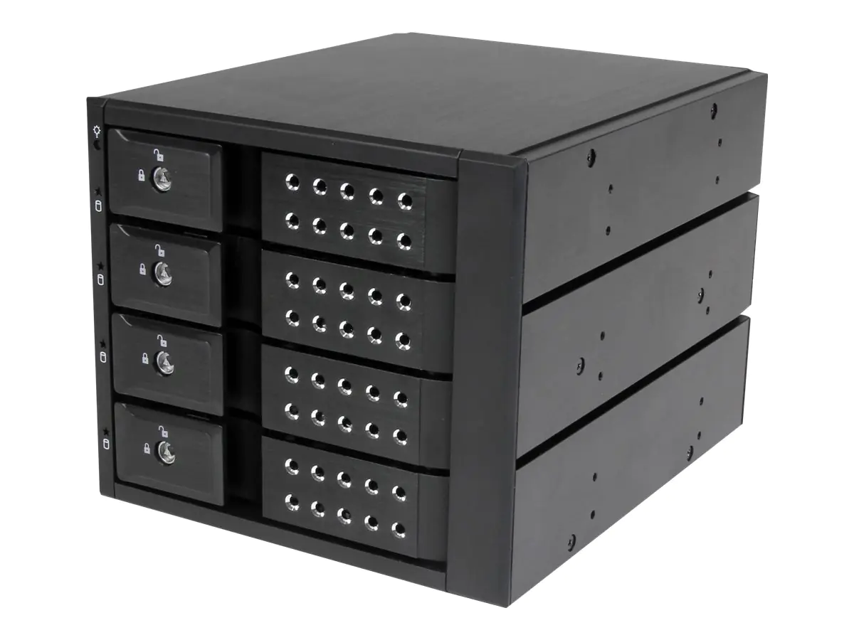 StarTech 4-fach 3,5 trägerloser SATA Festplatten Aluminium Wechselrahmen/Backplane - 4 Bay 3,5 Zoll (8,9cm) Mobiles HDD Speicher Rack - Mobiles Speicher-Rack mit Lüfter - 2.5" (6.4 cm) - Schwarz
