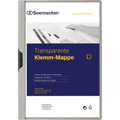 Soennecken Klemmmappe 3319 DIN A4 bis 30Blatt PVC grau Soennecken Klemmmappe 3319 DIN A4 bis 30Blatt PVC grau