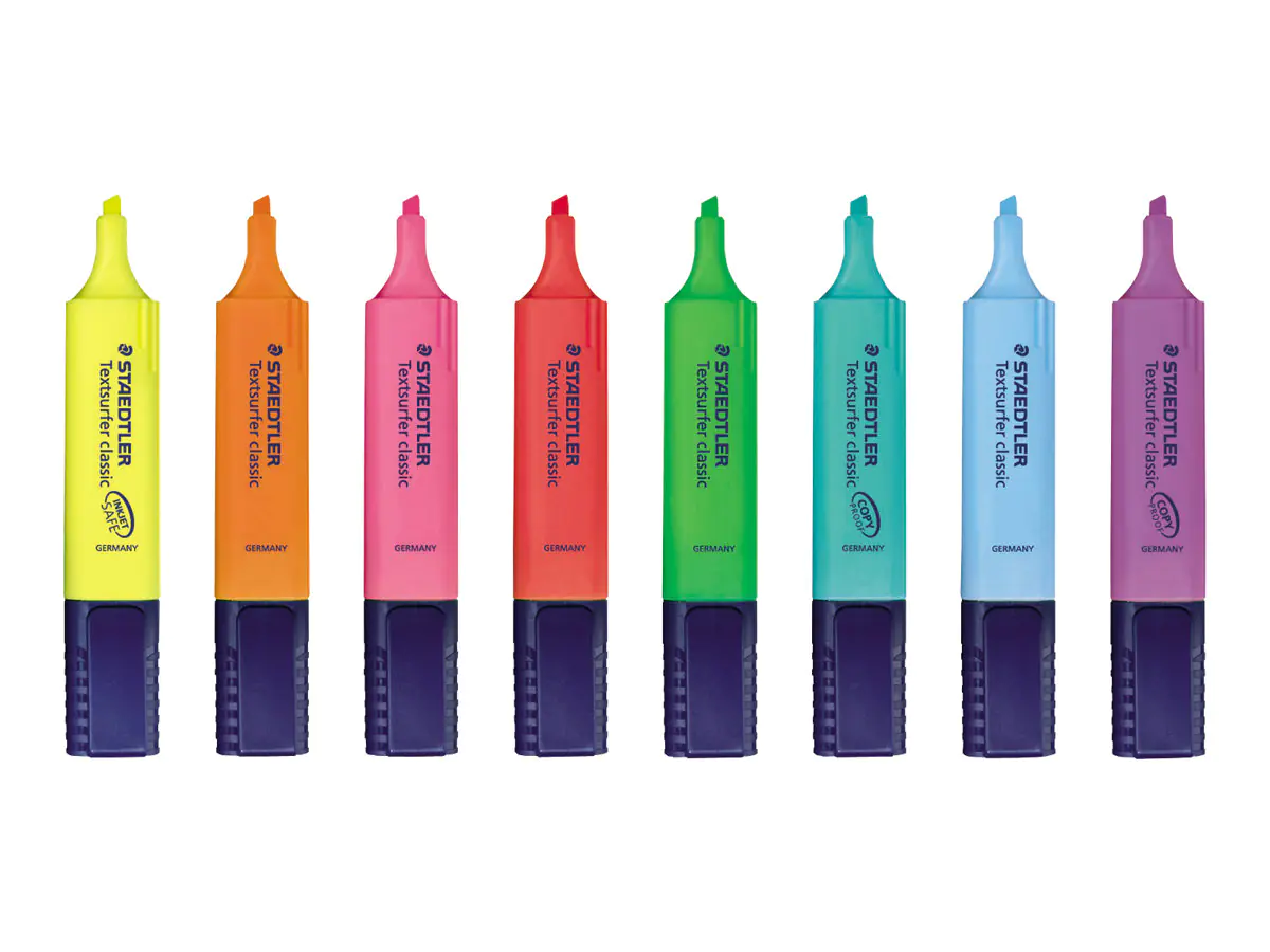 STAEDTLER Textsurfer classic - Textmarker - verschiedene Farben - Pigmenttinte - 1-5 mm (Packung mit 8) 364 A WP8
