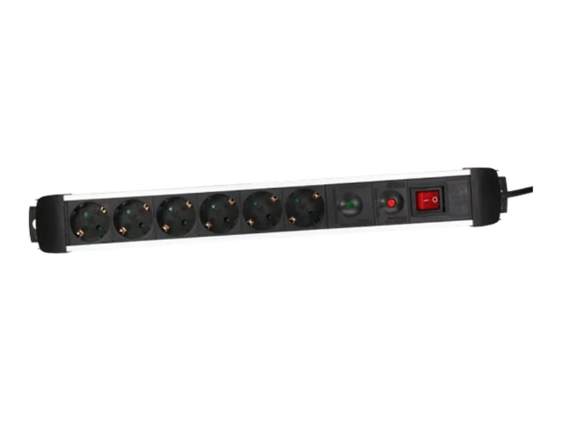 InLine Steckdosenleiste Alu - 6-fach Schutzkontakt - mit Ü-Schutz - Schalter - 1,5m 16436A