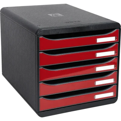 Exacompta Schubladenbox BIG-BOX plus 5 Schubladen DIN A4, Überbreite Polystyrol Gehäusefarbe: schwarz Farbe der Schublade: karminrot glossy Exacompta Schubladenbox BIG-BOX plus 5 Schubladen DIN A4, Überbreite Polystyrol Gehäusefarbe: schwarz Farbe der Schublade: karminrot glossy