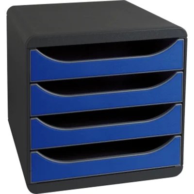 Exacompta Schubladenbox BIG-BOX 4 Schubladen DIN A4, Überbreite Polystyrol Gehäusefarbe: schwarz Farbe der Schublade: königsblau