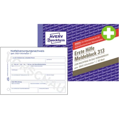 Avery Zweckform Meldeblock Erste Hilfe 313 A6 50 Blatt Avery Zweckform Meldeblock Erste Hilfe 313 A6 50 Blatt