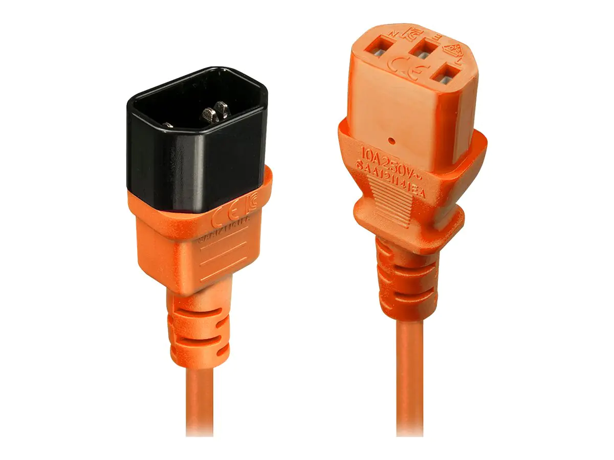Lindy - Spannungsversorgungs-Verlängerungskabel - IEC 60320 C13 bis IEC 60320 C14 - 2 m - geformt - orange