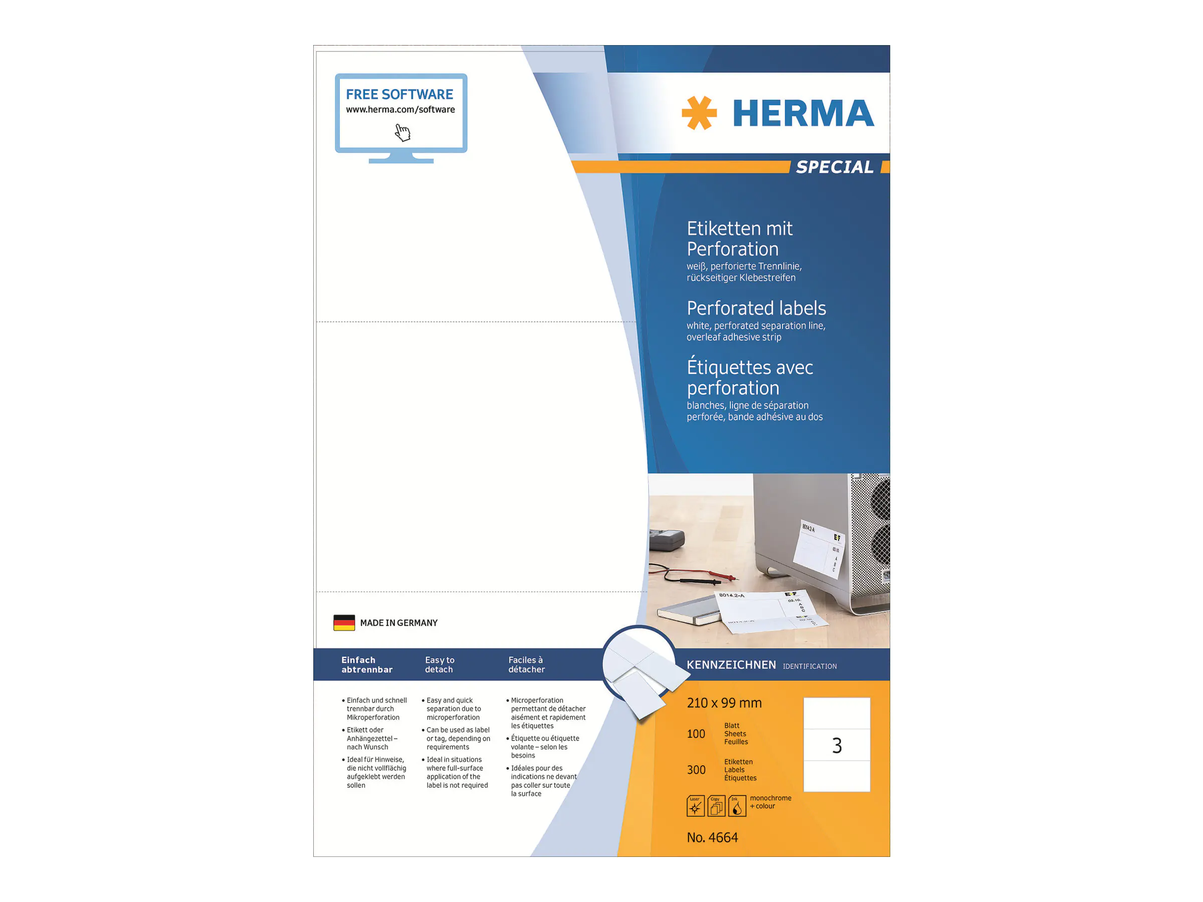 HERMA Etikett 4664 210x99mm weiß 300 St./Pack.