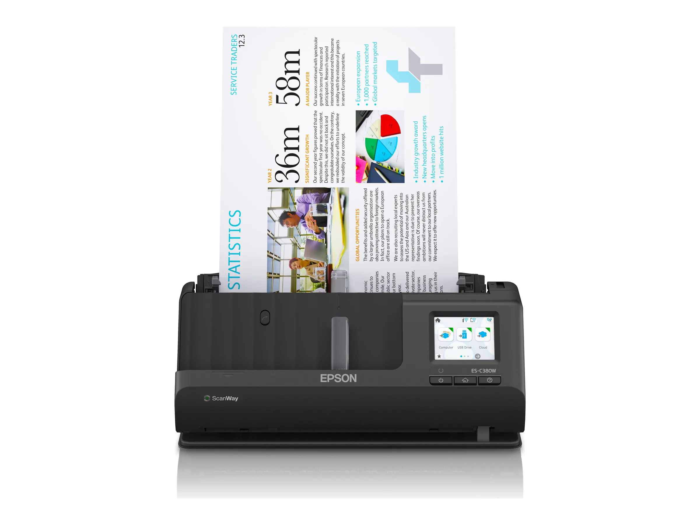 Epson ES-C380W - Einzelblatt-Scanner - Duplex - A4/Legal - 600 dpi x 600 dpi - automatischer Dokumenteneinzug (20 Seiten) B11B269401