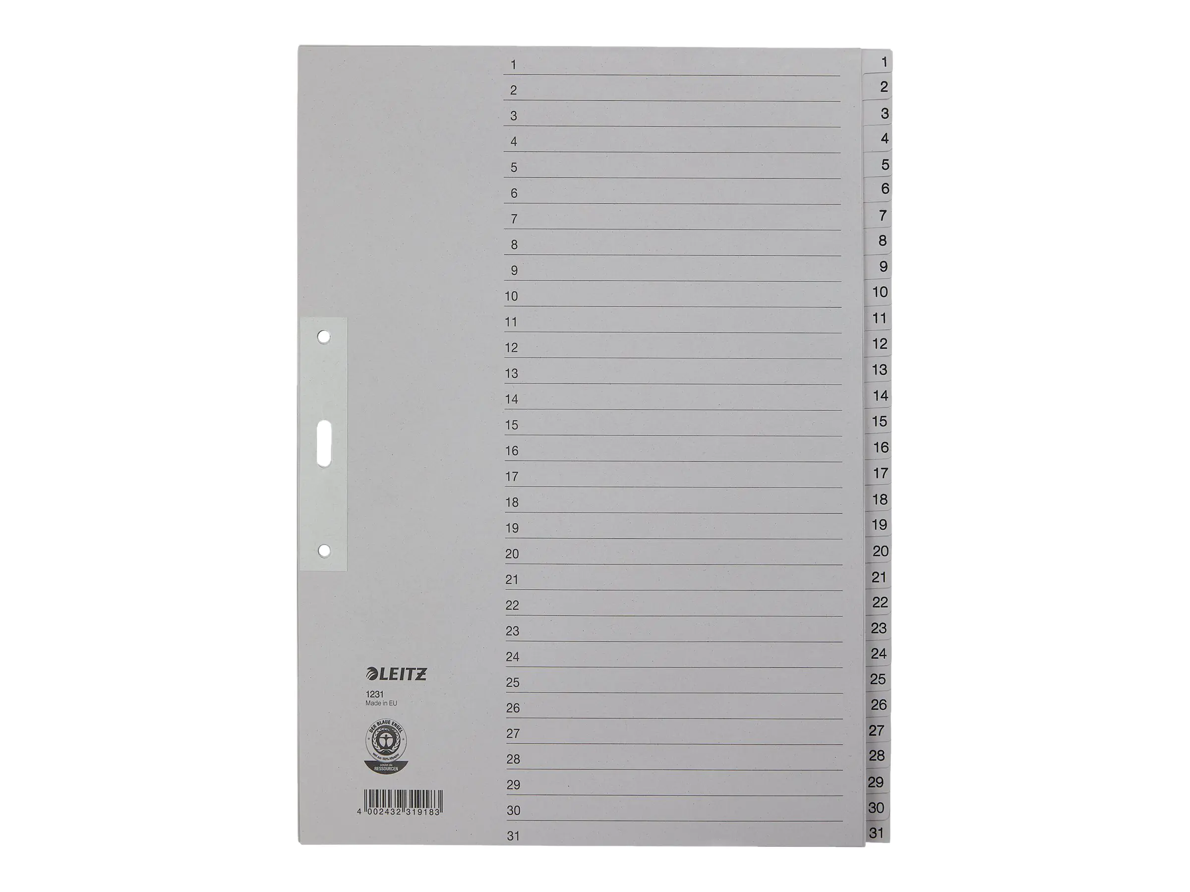 Leitz Register 12310085 DIN A4 1-31 volle Höhe Papier grau