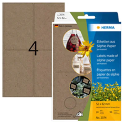 HERMA 2074, Braun, Abgerundetes Rechteck, Permanent, Universal, Papier, 158 g/m²
