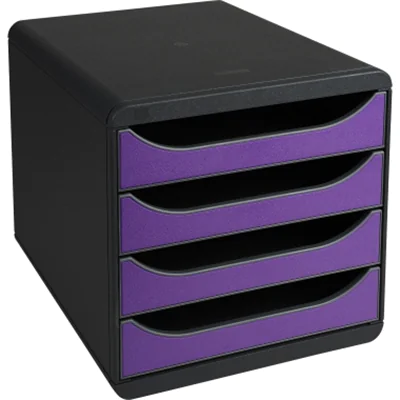 Exacompta Schubladenbox BIG-BOX 4 Schubladen DIN A4, Überbreite Polystyrol Gehäusefarbe: schwarz Farbe der Schublade: violett Exacompta Schubladenbox BIG-BOX 4 Schubladen DIN A4, Überbreite Polystyrol Gehäusefarbe: schwarz Farbe der Schublade: violett