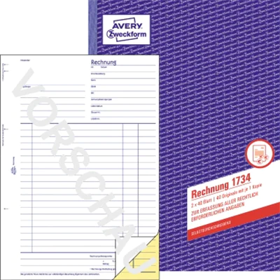 Avery Zweckform Rechnung 1734 DIN A4 +Durchschlag 2x40Bl. Avery Zweckform Rechnung 1734 DIN A4 +Durchschlag 2x40Bl.