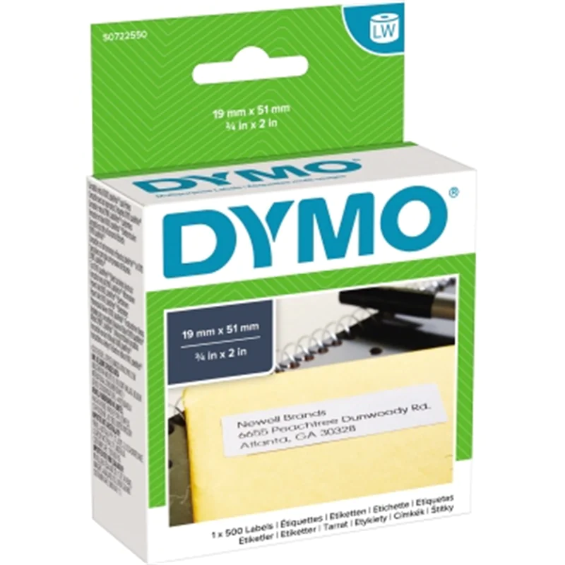 Dymo Original LabelWriter Mehrzwecketiketten/-Rücksendeetiketten | 19 mm x 51 mm | Rolle mit 500 leicht ablösbare Etiketten | selbstklebend | für LabelWriter Etikettendrucker und Beschriftungsgerät, Weiß, Selbstklebendes Druckeretikett, Papier,